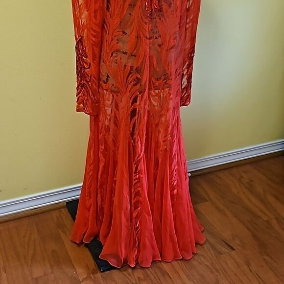 Vintage Sheer Red Lace Whimsigoth Maxi Gown size Large - Picture 4 of 12
